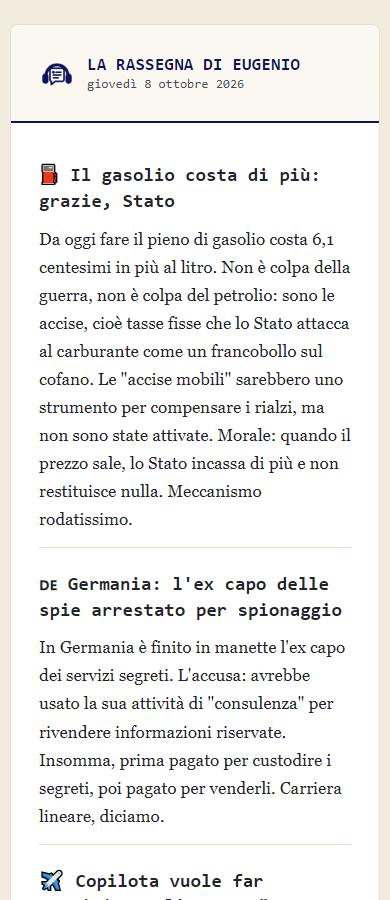 L'inizio di una rassegna sul telefono, con i primi blocchi.
