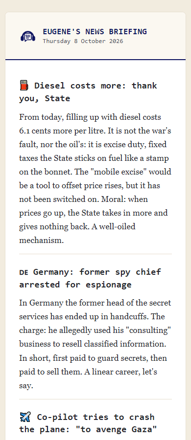 The start of a news briefing on a phone, with the first blocks.